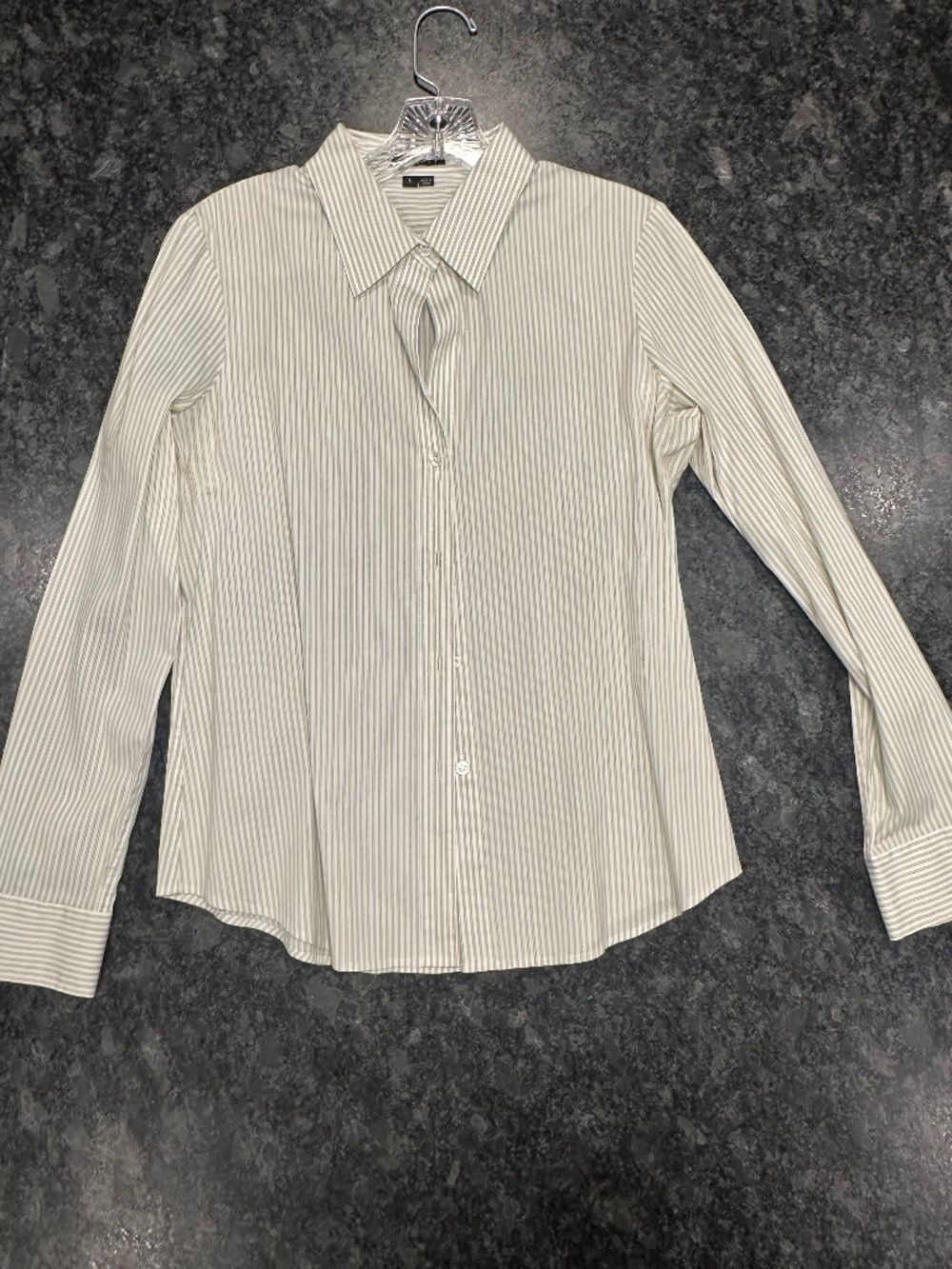 Matching Theory Green/White Striped Shirt - Women size L  (shirt only)